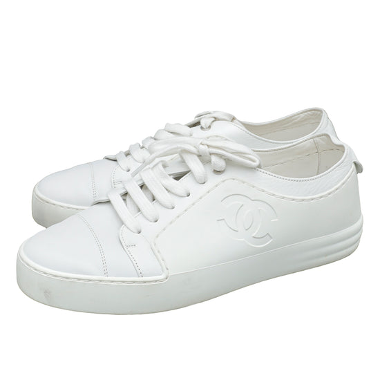 Chanel White Leather Low Top Sneakers Size 37 Chanel | The Luxury Closet