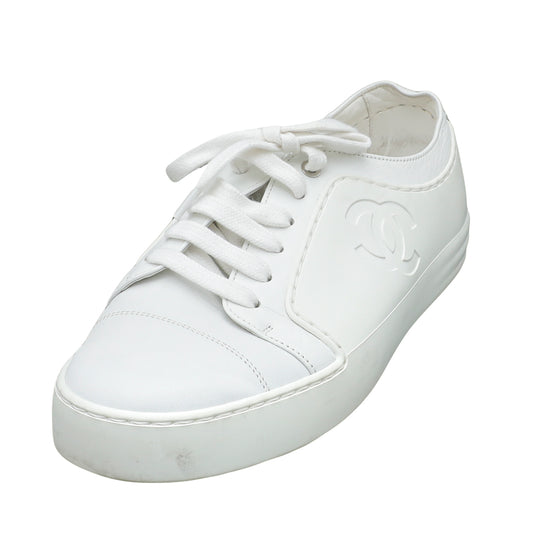Chanel White CC Low Top Sneaker 36