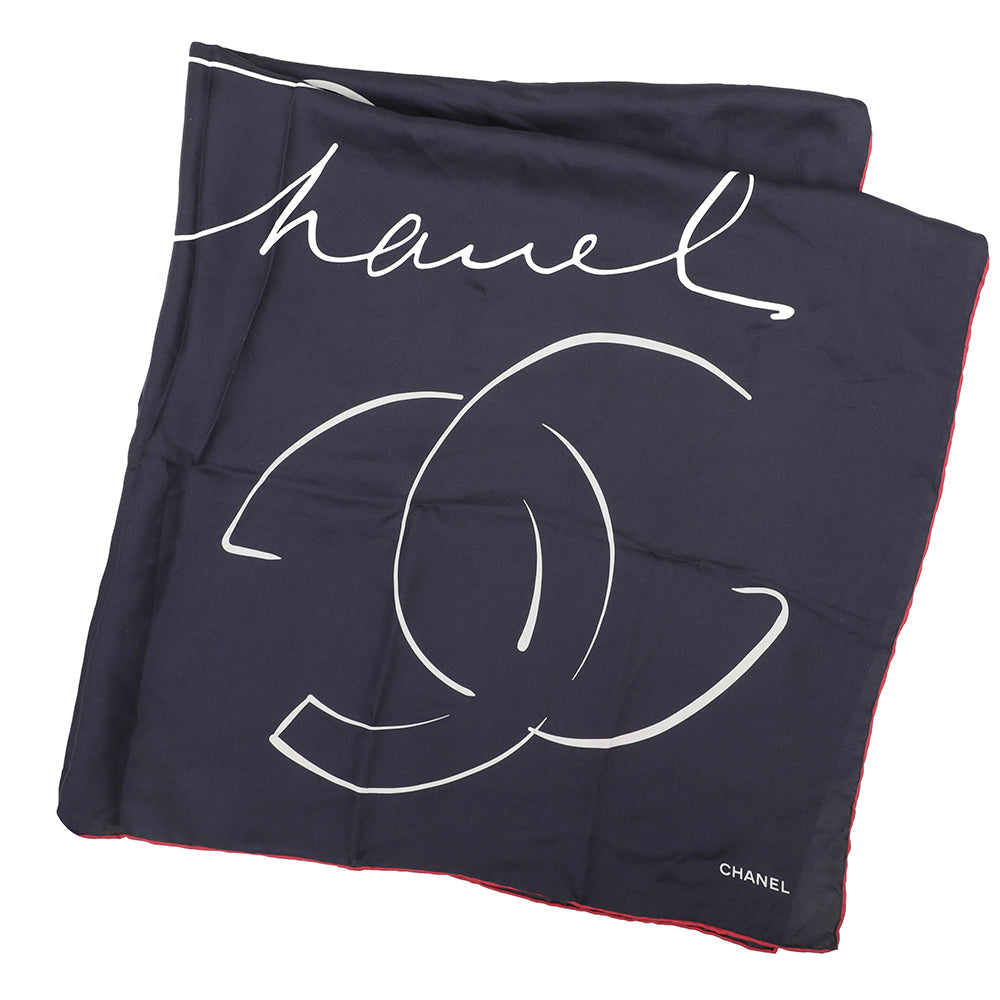 Chanel Navy Blue CC Camellia Print Silk Square Scarf-Chanel-THE CLOSET