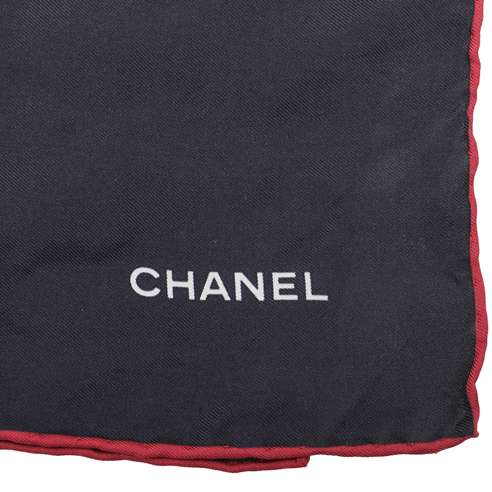 Chanel Navy Blue CC Camellia Print Silk Square Scarf-Chanel-THE CLOSET