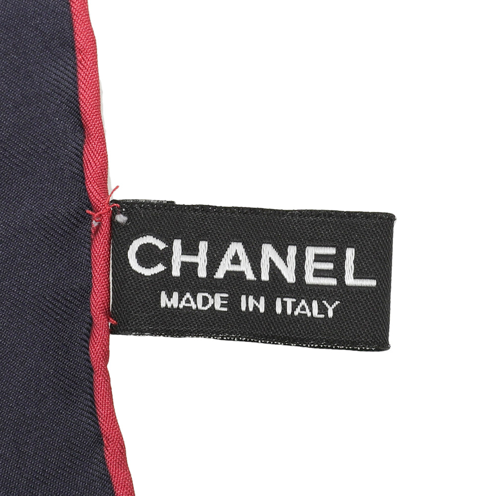 Chanel Navy Blue CC Camellia Print Silk Square Scarf-Chanel-THE CLOSET