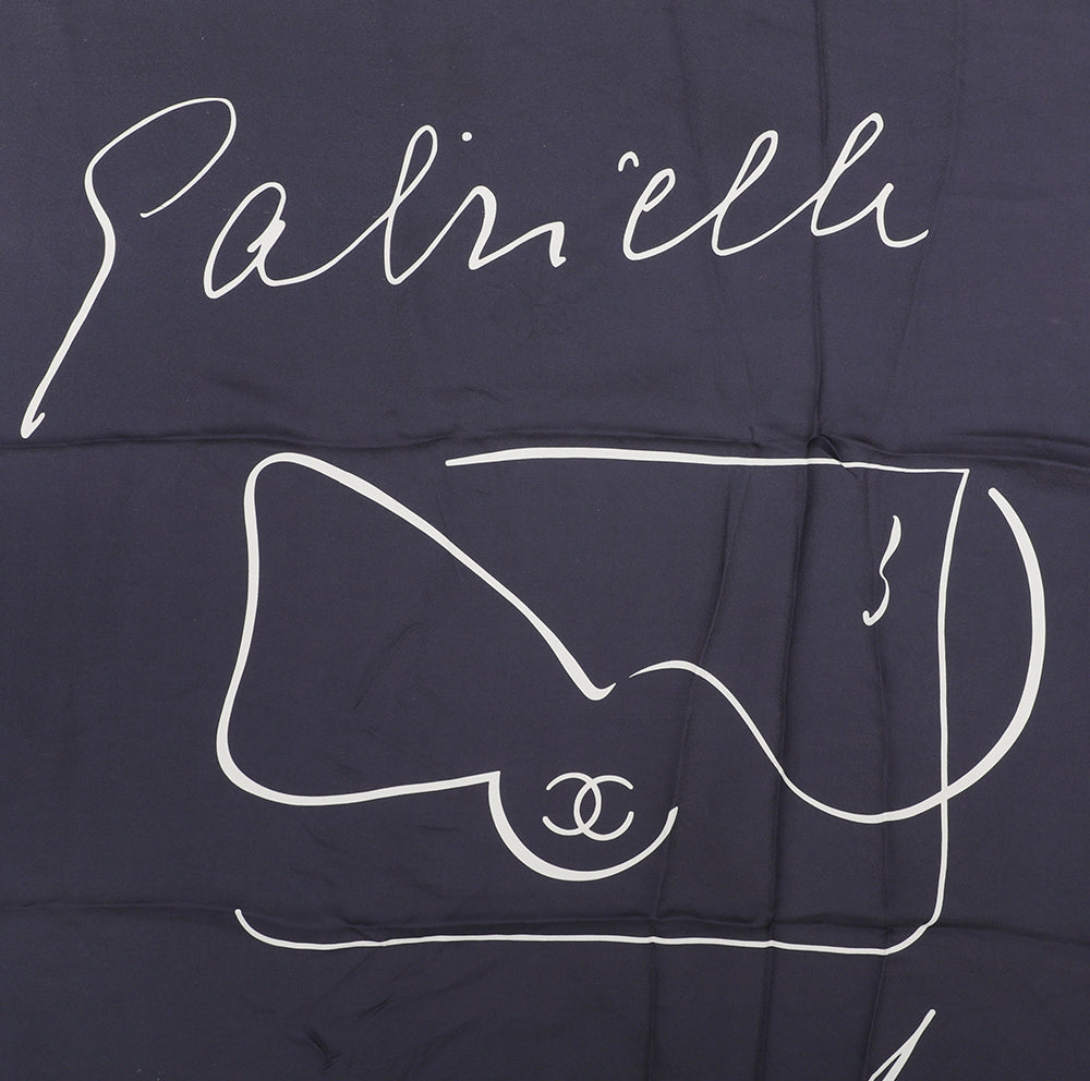 Chanel Navy Blue CC Camellia Print Silk Square Scarf-Chanel-THE CLOSET