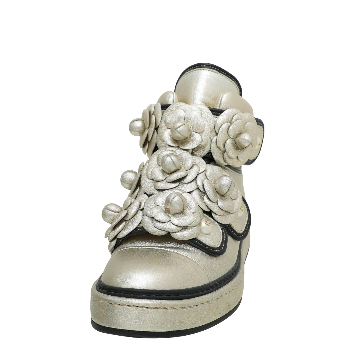 Chanel Champagne CC Camellia Flowers Metallic Pearl Sneaker 37-Chanel-THE CLOSET