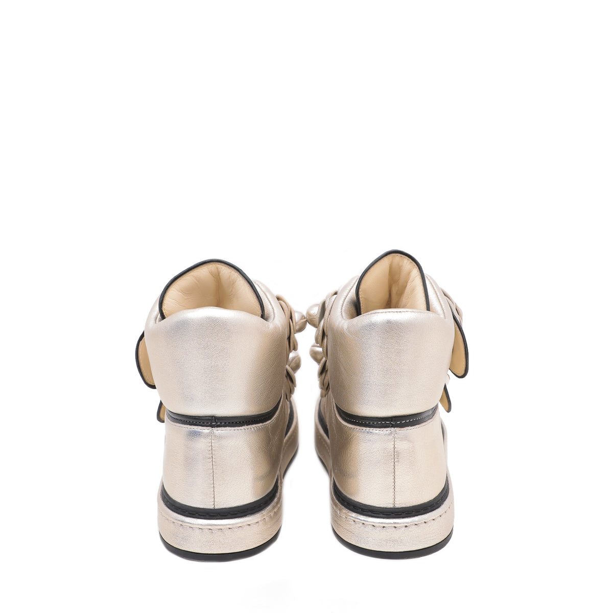 Chanel Champagne CC Camellia Flowers Metallic Pearl Sneakers 37-Chanel-THE CLOSET