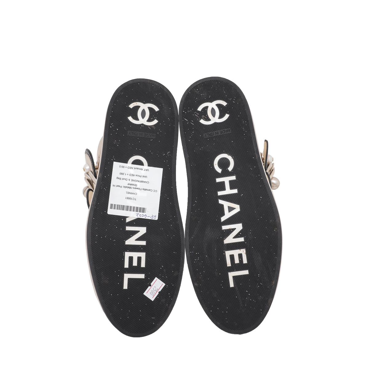 Chanel Champagne CC Camellia Flowers Metallic Pearl Sneakers 37-Chanel-THE CLOSET