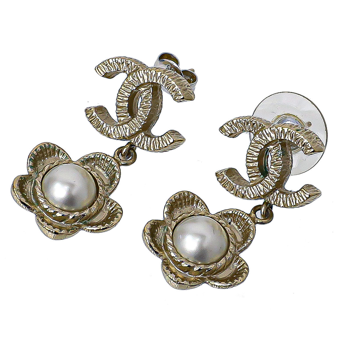 Chanel CC Camellia Pearl Stud Earring