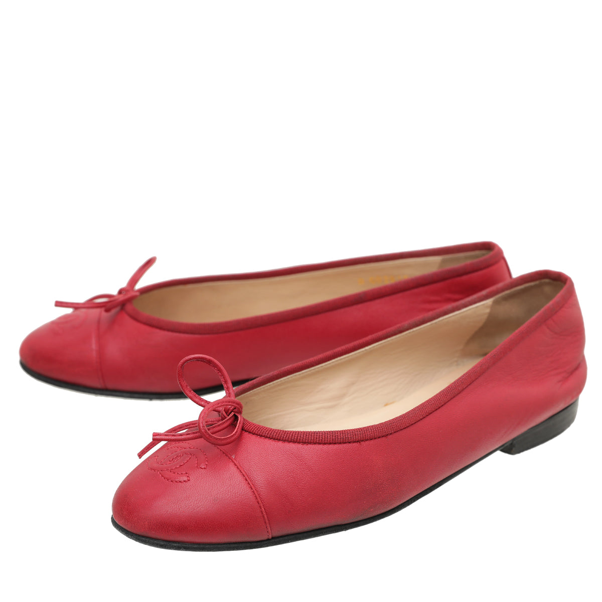 Chanel Red CC Cap Toe Bow Flat Ballerina 37.5-Chanel-THE CLOSET
