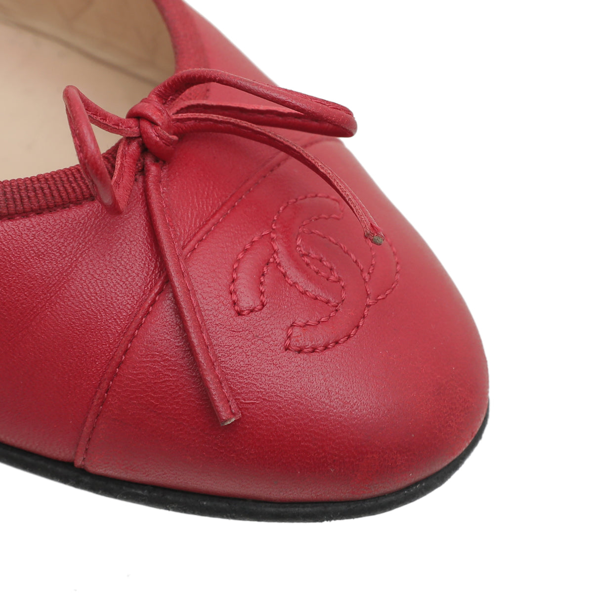 Chanel Red CC Cap Toe Bow Flat Ballerina 37.5-Chanel-THE CLOSET