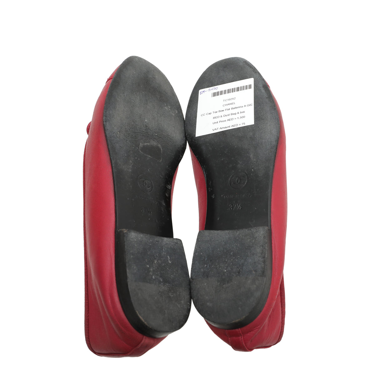 Chanel Red CC Cap Toe Bow Flat Ballerina 37.5-Chanel-THE CLOSET