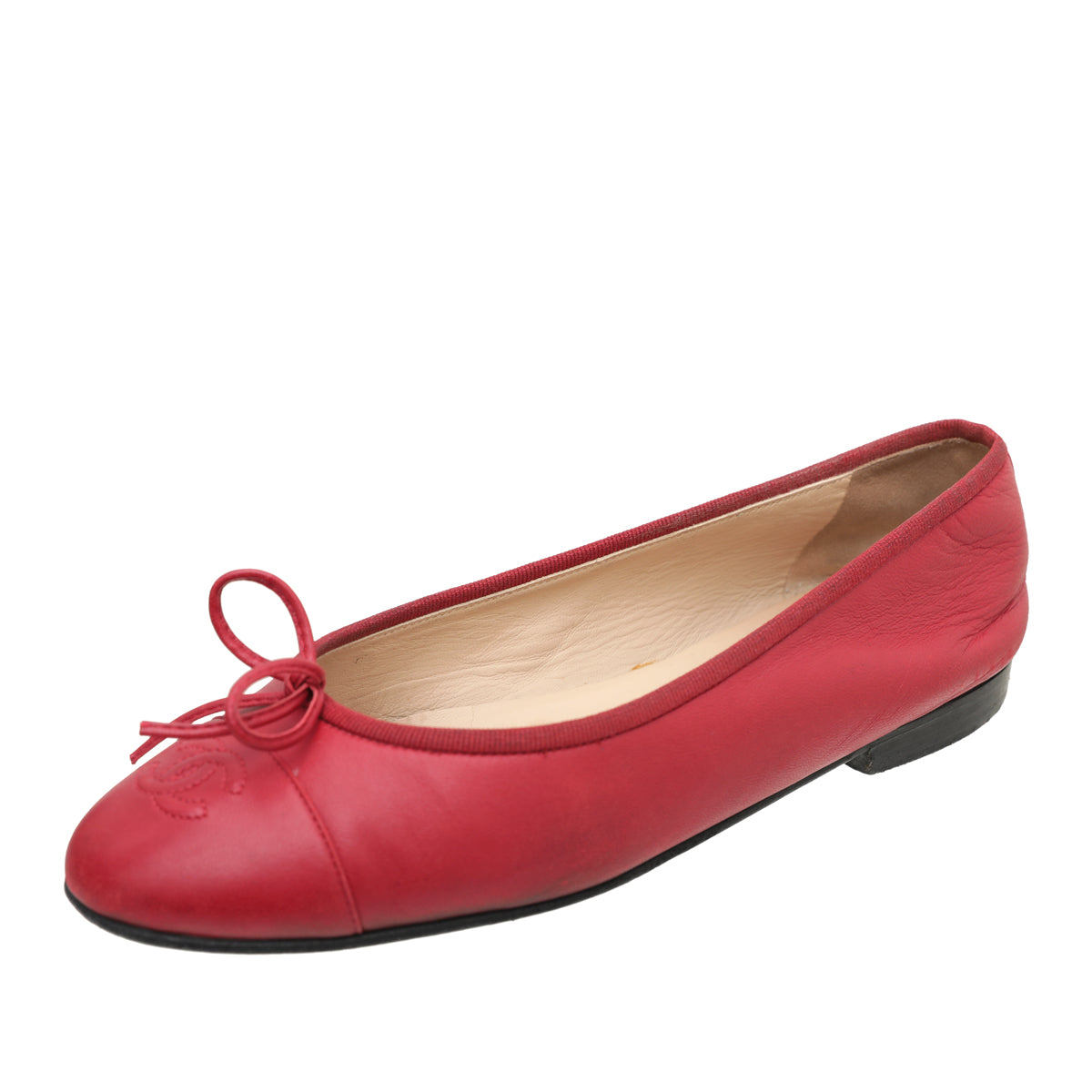 Chanel Red CC Cap Toe Bow Flat Ballerina 37.5-Chanel-THE CLOSET