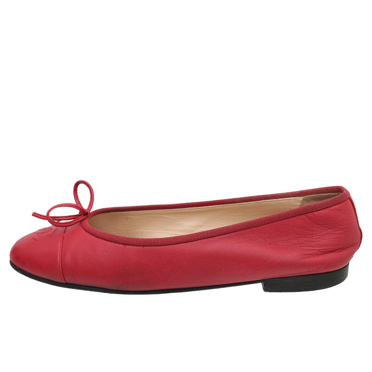 Chanel Red CC Cap Toe Bow Flat Ballerina 37.5-Chanel-THE CLOSET