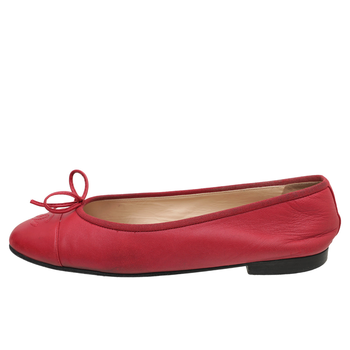 Chanel Red CC Cap Toe Bow Flat Ballerina 37.5