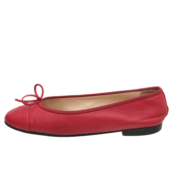 Chanel Red CC Cap Toe Bow Flat Ballerina 37.5 – The Closet