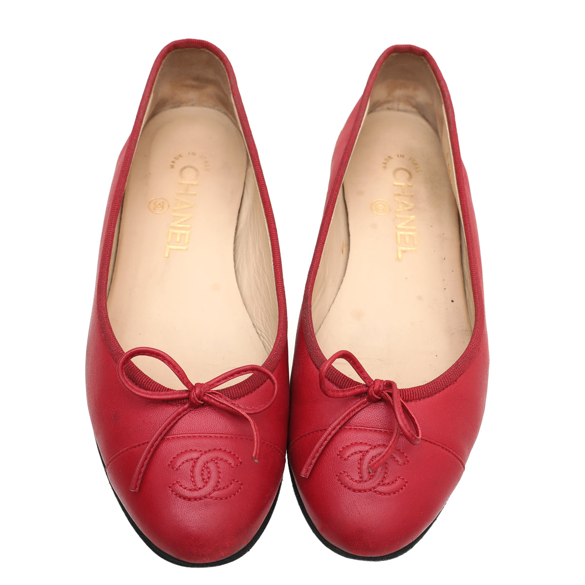 Chanel Red CC Cap Toe Bow Flat Ballerina 37.5-Chanel-THE CLOSET