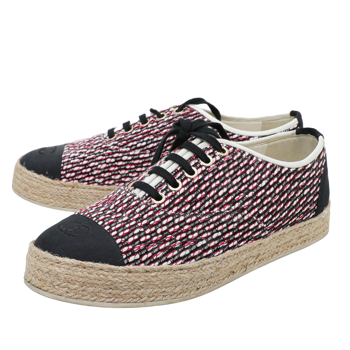 Chanel Multicolor CC Cap Toe Fabric Lace Up Espadrille 40 – THE CLOSET