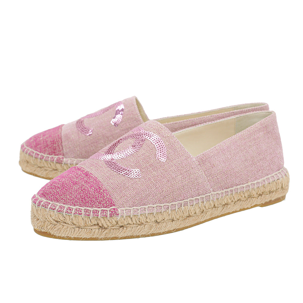 Chanel Pink CC Cap Toe Fabric Sequins Espadrille 40-Chanel-THE CLOSET