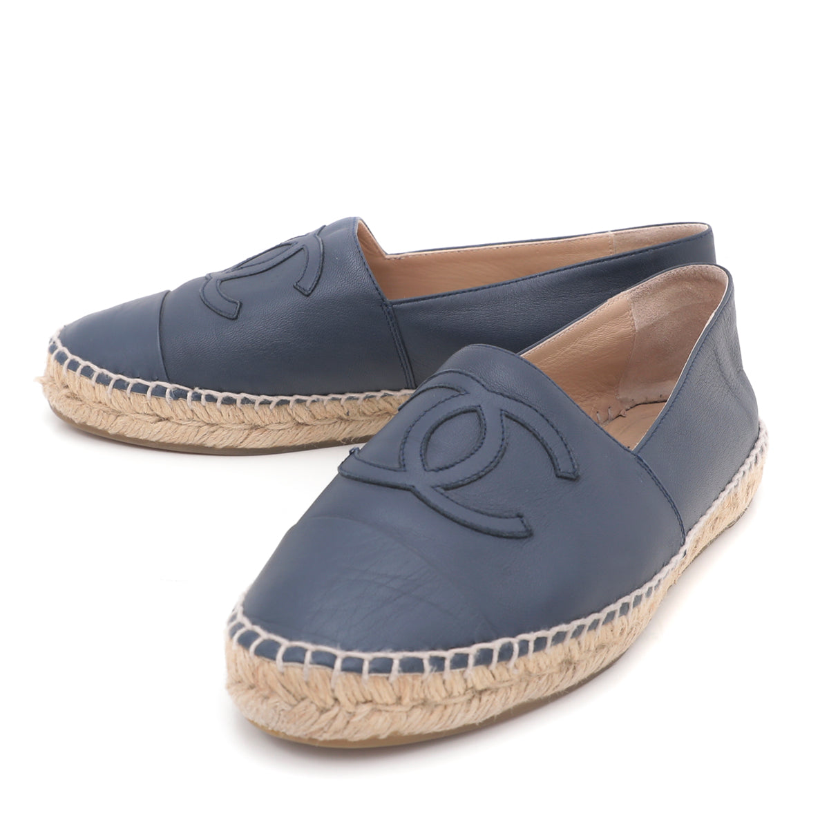 Chanel Navy Blue CC Cap Toe Espadrille 38