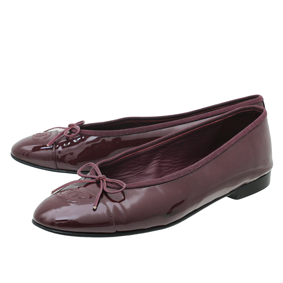 Chanel Burgundy CC Cap Toe Flat Ballerina 40-Chanel-THE CLOSET