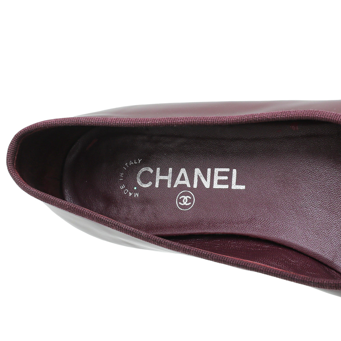 Chanel Burgundy CC Cap Toe Flat Ballerina 40