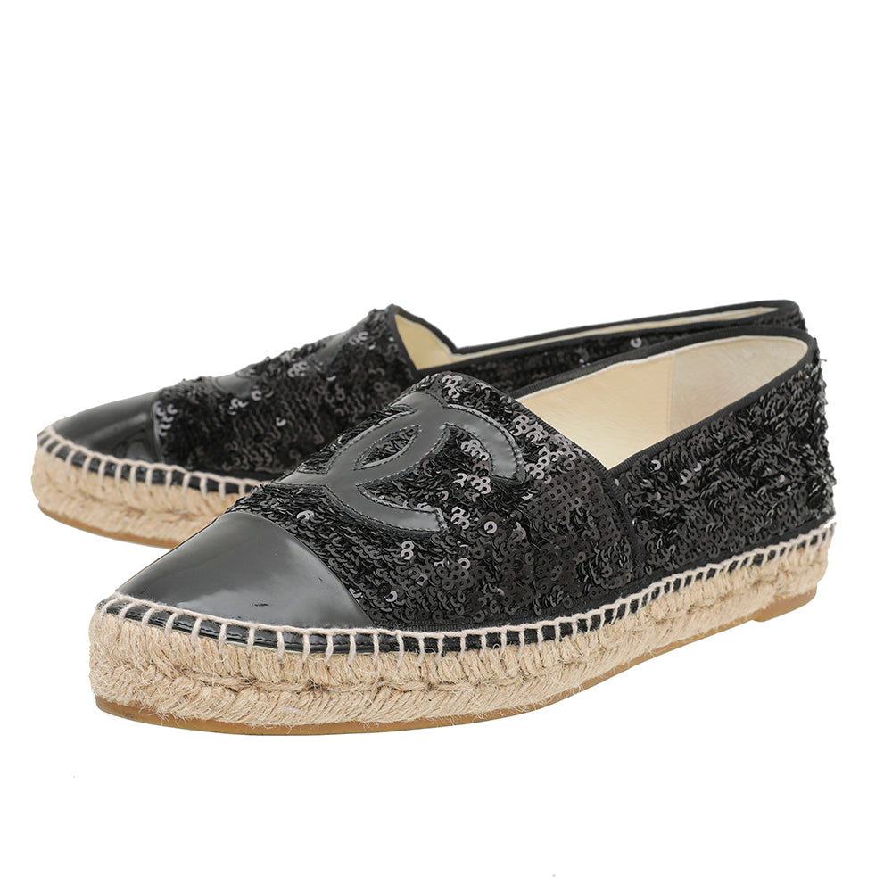 Chanel Black CC Cap Toe Sequins Espadrille 40-Chanel-THE CLOSET