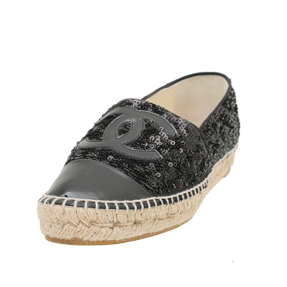 Chanel Black CC Cap Toe Sequins Espadrille 40-Chanel-THE CLOSET