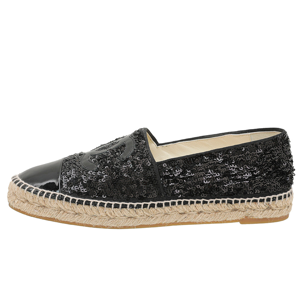 Chanel Black CC Cap Toe Sequins Espadrille 40-Chanel-THE CLOSET