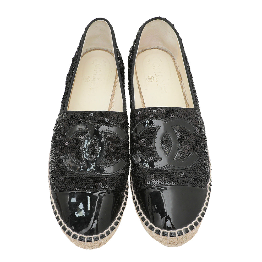 Chanel Black CC Cap Toe Sequins Espadrille 40-Chanel-THE CLOSET