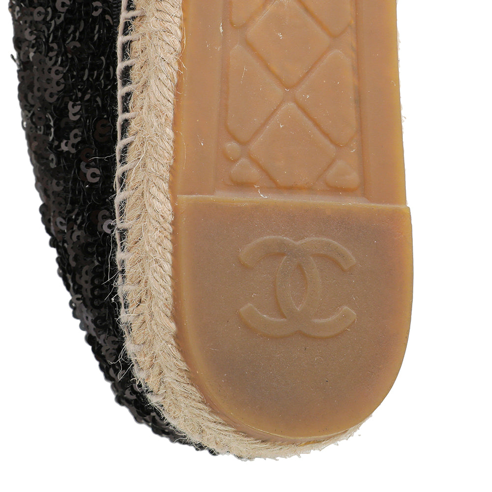 Chanel Black CC Cap Toe Sequins Espadrille 40