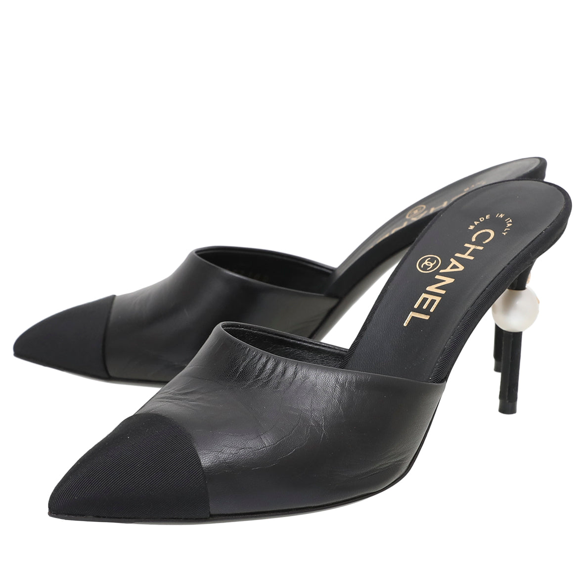 Chanel Black CC Cap Toe Runway Pearl Mules38-Chanel-THE CLOSET