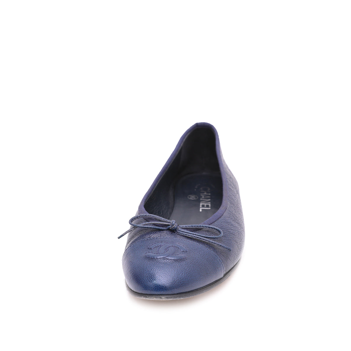 Chanel Navy Blue CC Cap Toe Bow Flat Ballerina 39-Chanel-THE CLOSET