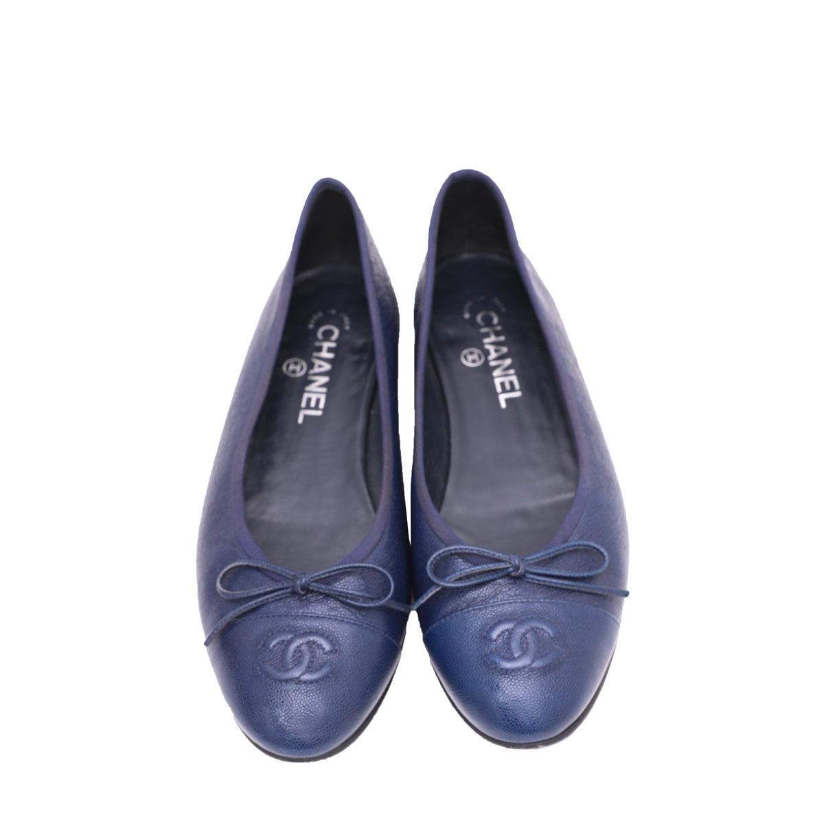 Chanel Navy Blue CC Cap Toe Bow Flat Ballerina 39-Chanel-THE CLOSET