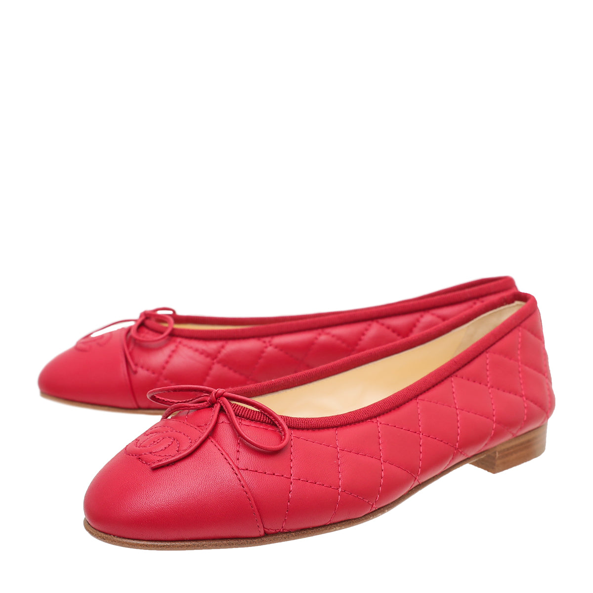 Chanel Red CC Cap Toe Ballerina Flats 37-Chanel-THE CLOSET