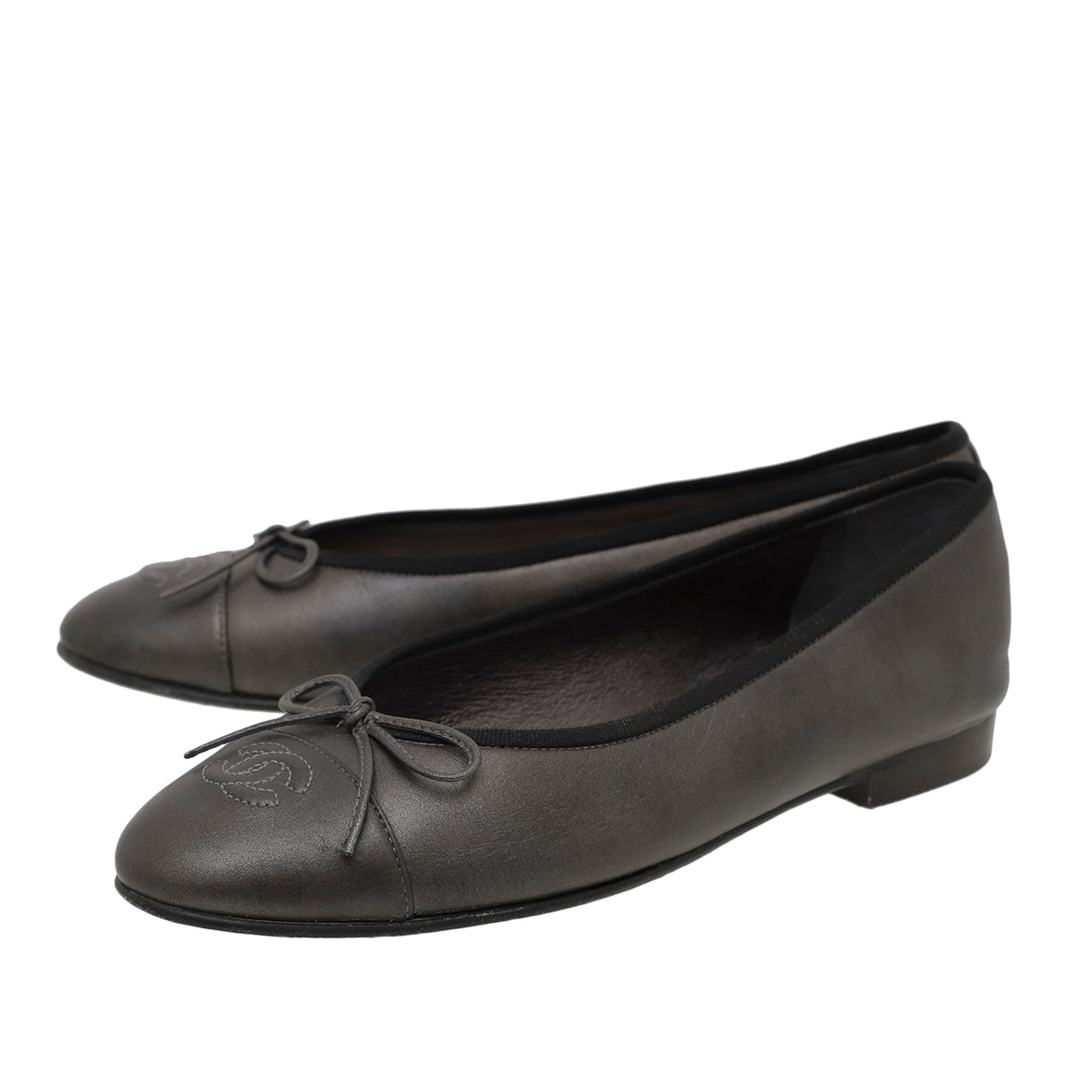 Chanel Metallic Grey CC Cap Toe Ballerina 39.5-Chanel-THE CLOSET