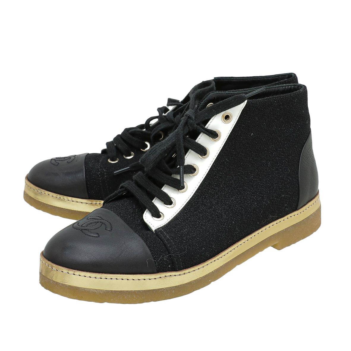 Chanel Tricolor CC Cap Toe Calf Lurex Ankle Boots 37.5-Chanel-THE CLOSET