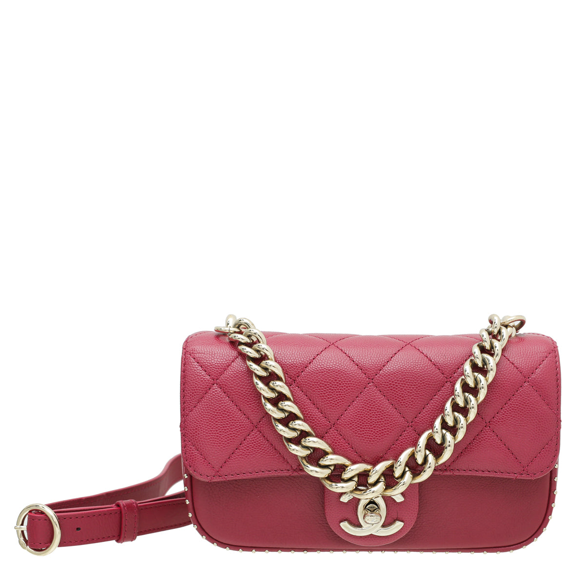 Chanel Red CC Chain Top Handle Studded Flap Bag