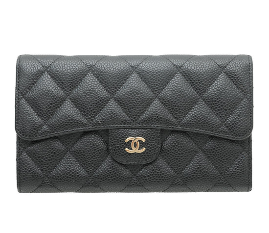 Chanel CC caviar classic flap wallet black