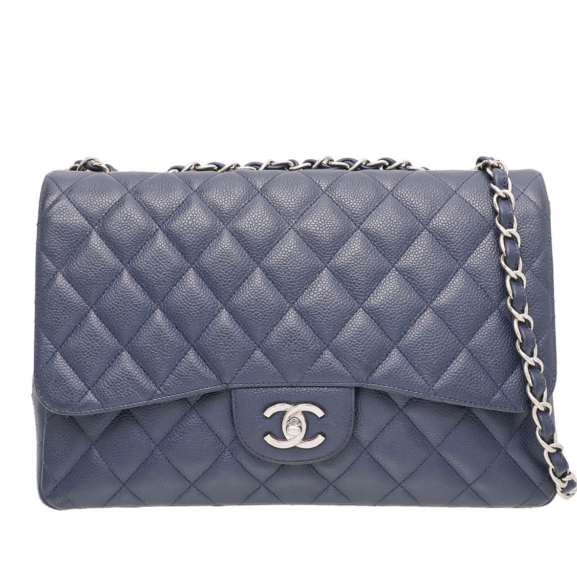 Chanel Navy Blue CC Caviar Classic Single Flap Jumbo Bag-Chanel-THE CLOSET