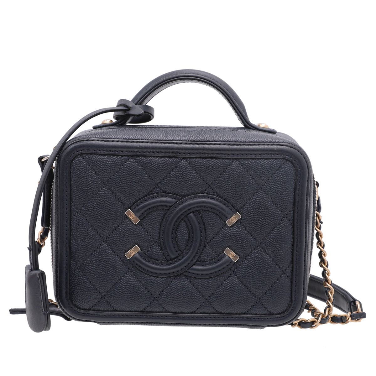 Chanel Navy Blue CC Filigree Vanity Case Bag-Chanel-THE CLOSET