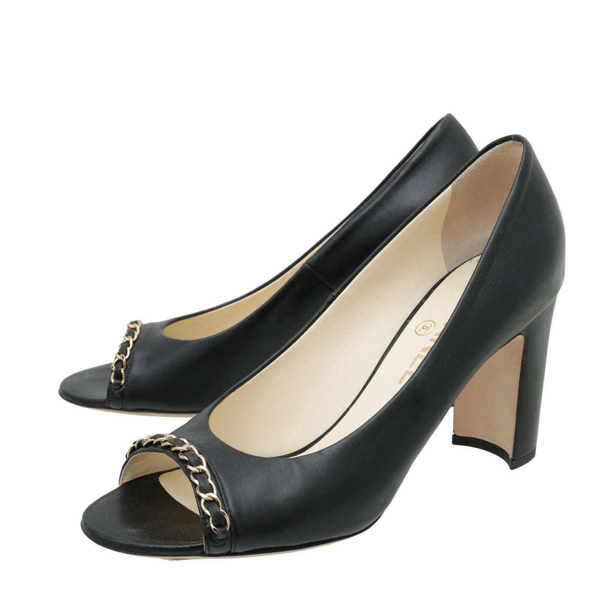 Chanel Black CC Chain Peep Toe Pump 39-Chanel-THE CLOSET