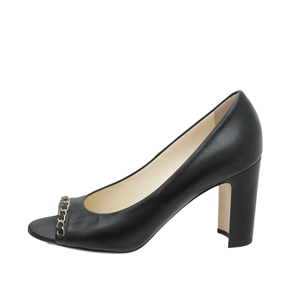Chanel Black CC Chain Peep Toe Pump 39-Chanel-THE CLOSET