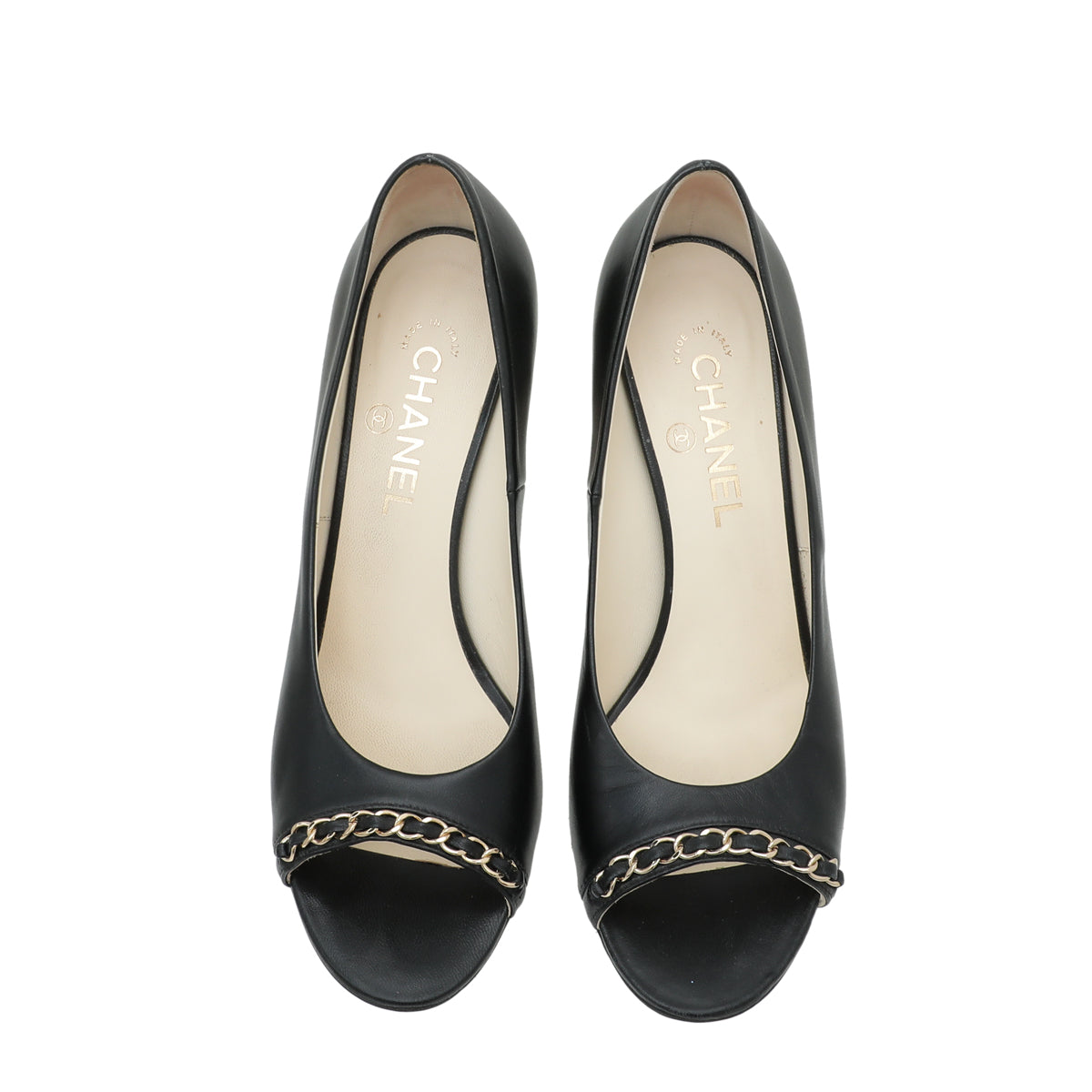 Chanel Black CC Chain Peep Toe Pump 39-Chanel-THE CLOSET