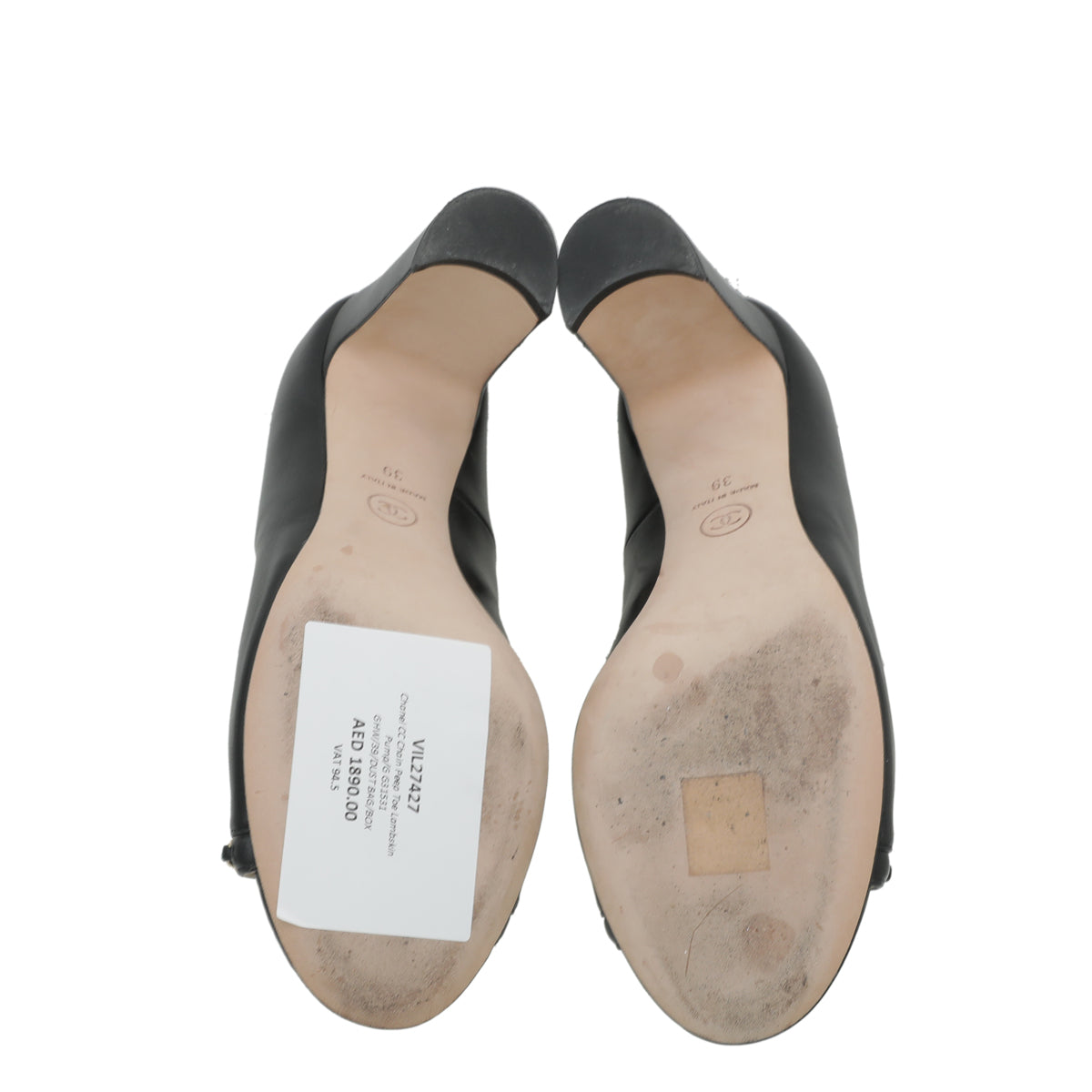 Chanel Black CC Chain Peep Toe Pump 39-Chanel-THE CLOSET