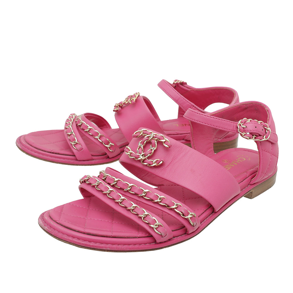 Chanel Pink CC Chain Slides Sandal 36.5-Chanel-THE CLOSET