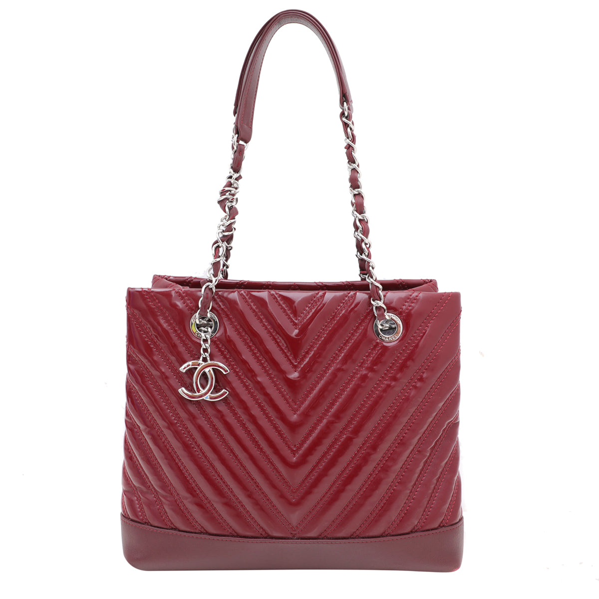 Chanel Maroon Chevron CC Charm Bag-Chanel-THE CLOSET
