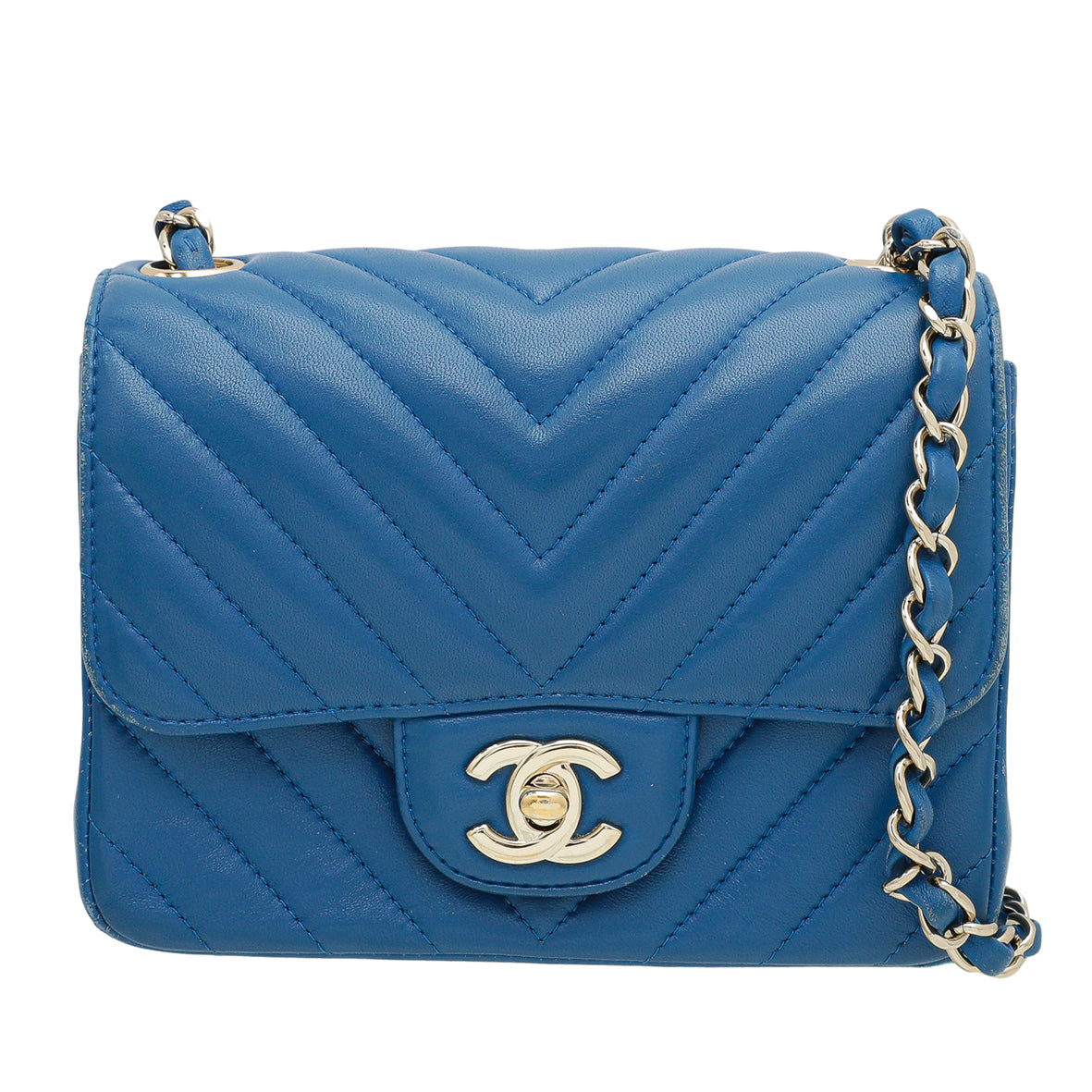 Chanel Blue CC Chevron Mini Square Flap Bag-Chanel-THE CLOSET