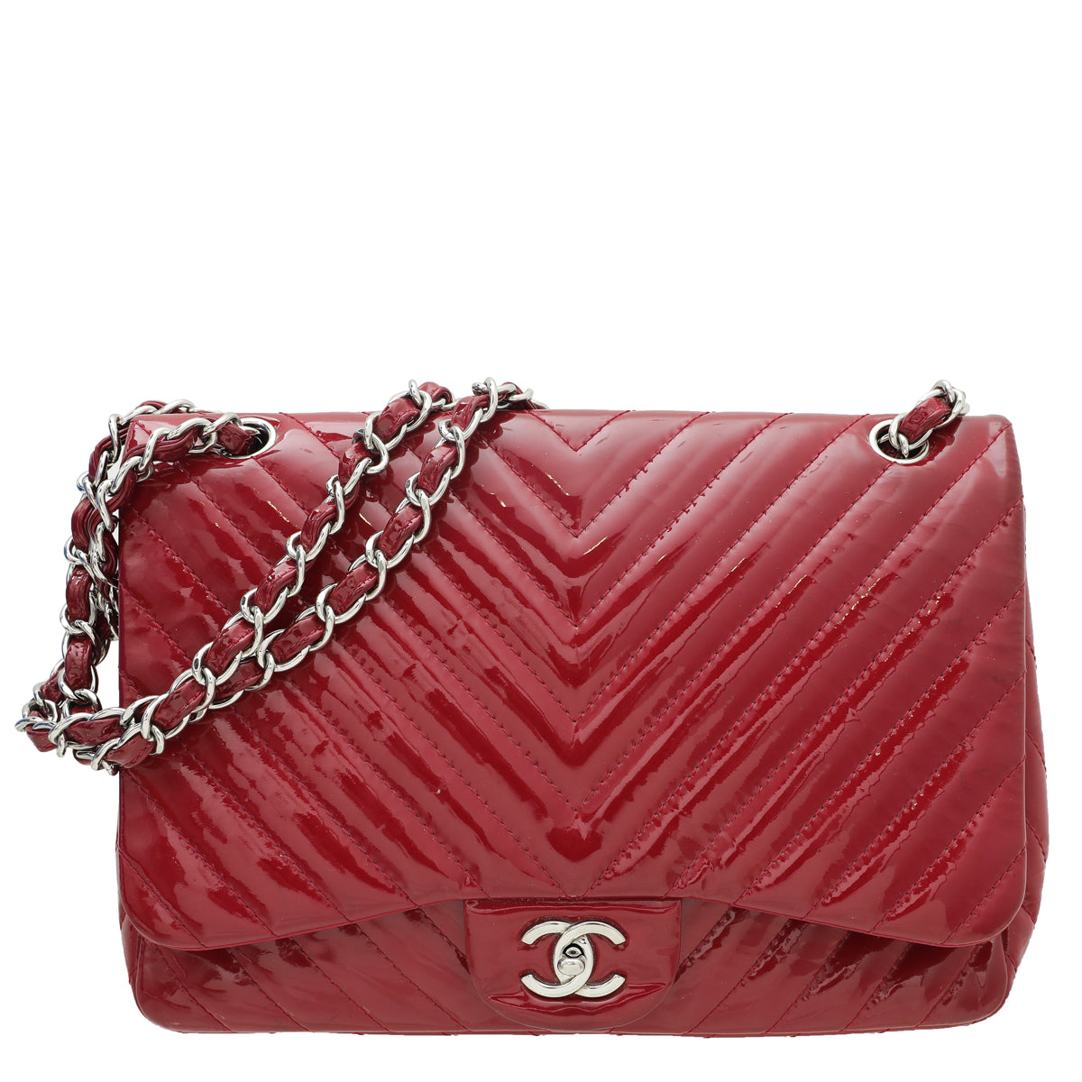 Chanel Red CC Chevron Single Flap Jumbo Bag-Chanel-THE CLOSET