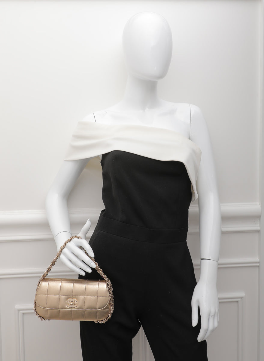 Chanel Metallic Gold CC Chocolate Bar Triple Chain Bag-Chanel-THE CLOSET