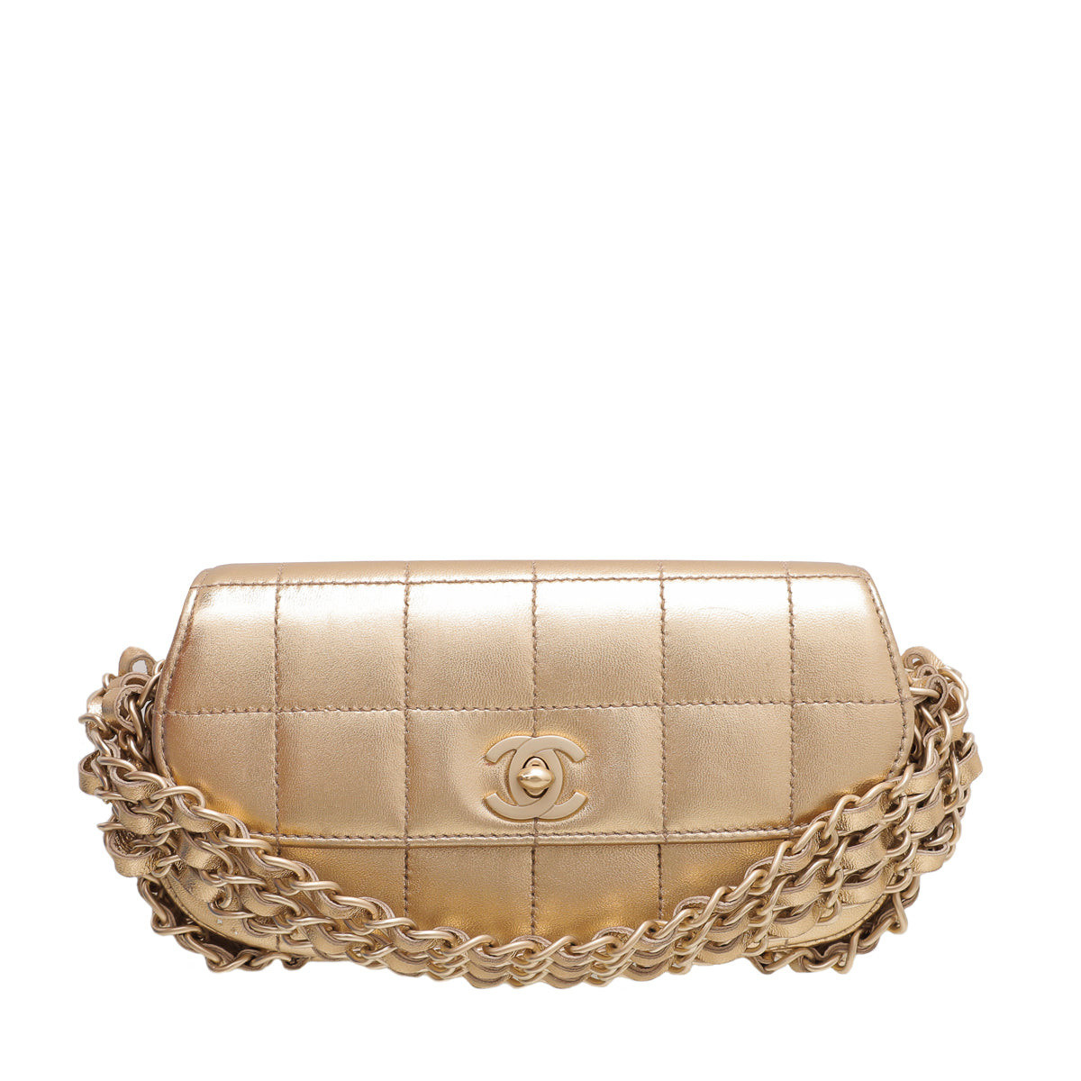 Chanel Metallic Gold CC Chocolate Bar Triple Chain Bag