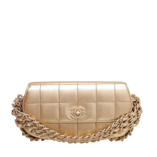 Chanel Metallic Gold CC Chocolate Bar Triple Chain Bag – The Closet