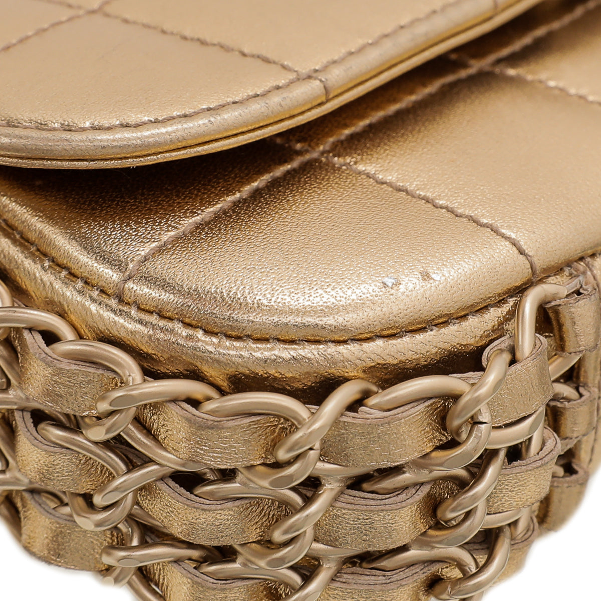 Chanel Metallic Gold CC Chocolate Bar Triple Chain Bag-Chanel-THE CLOSET